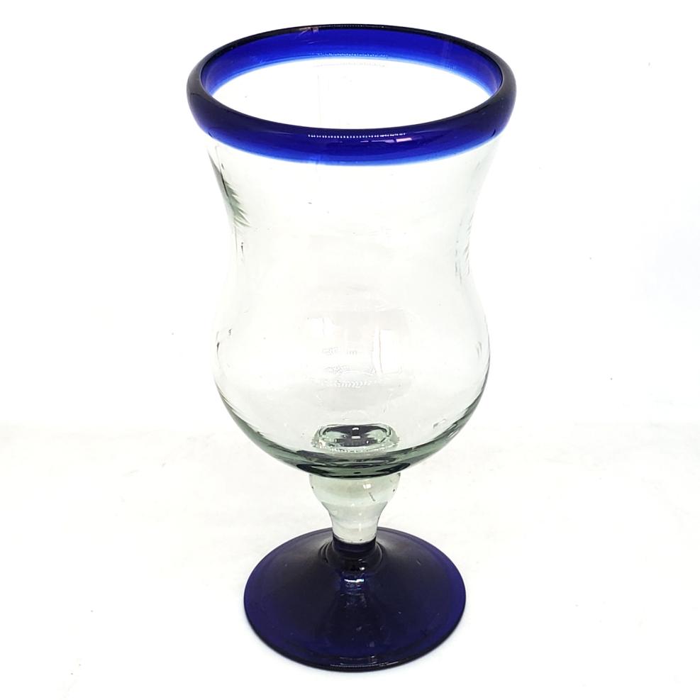 Wholesale MEXICAN GLASSWARE / Cobalt Blue Rim 11 oz Curvy Water Goblets  / The curved wall of these goblets makes them classic and beautiful at the same time. Ideal to complete your table setting.